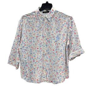 Lauren Ralph Lauren Button Up Shirt Women Size XL Paisley Roll Tabs Cottage Logo
